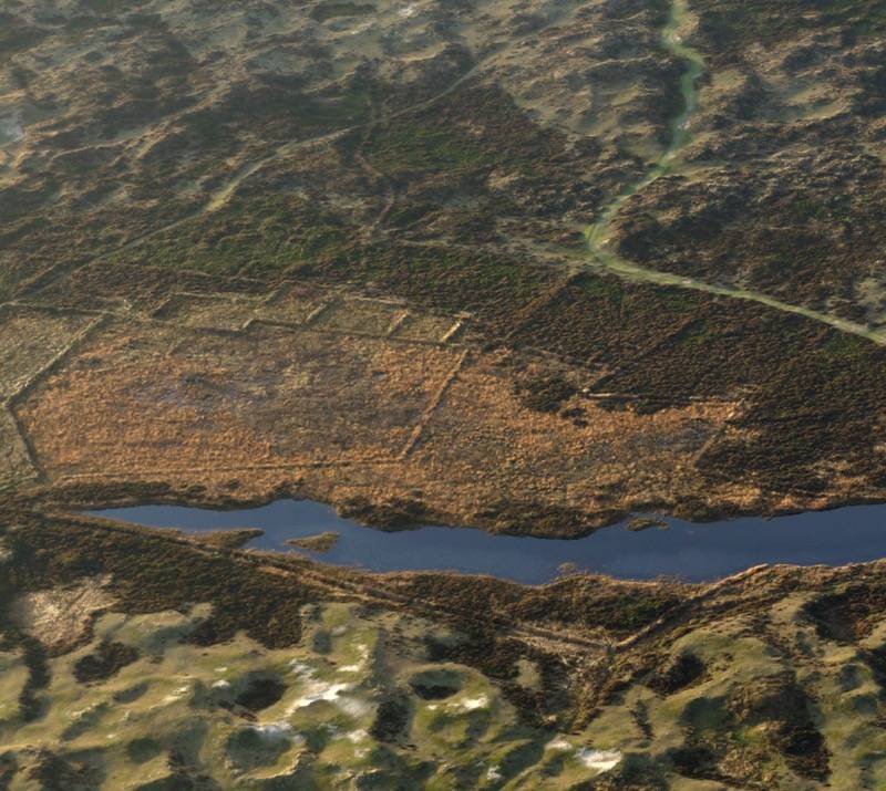Op een luchtfoto van de Bollekamer zijn de oude tuunwallen nog goed te zien.